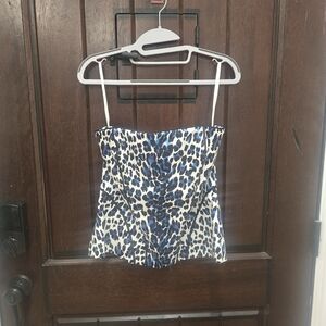 White House Black Market Blue and White Leopard Print Crop Top Bustier